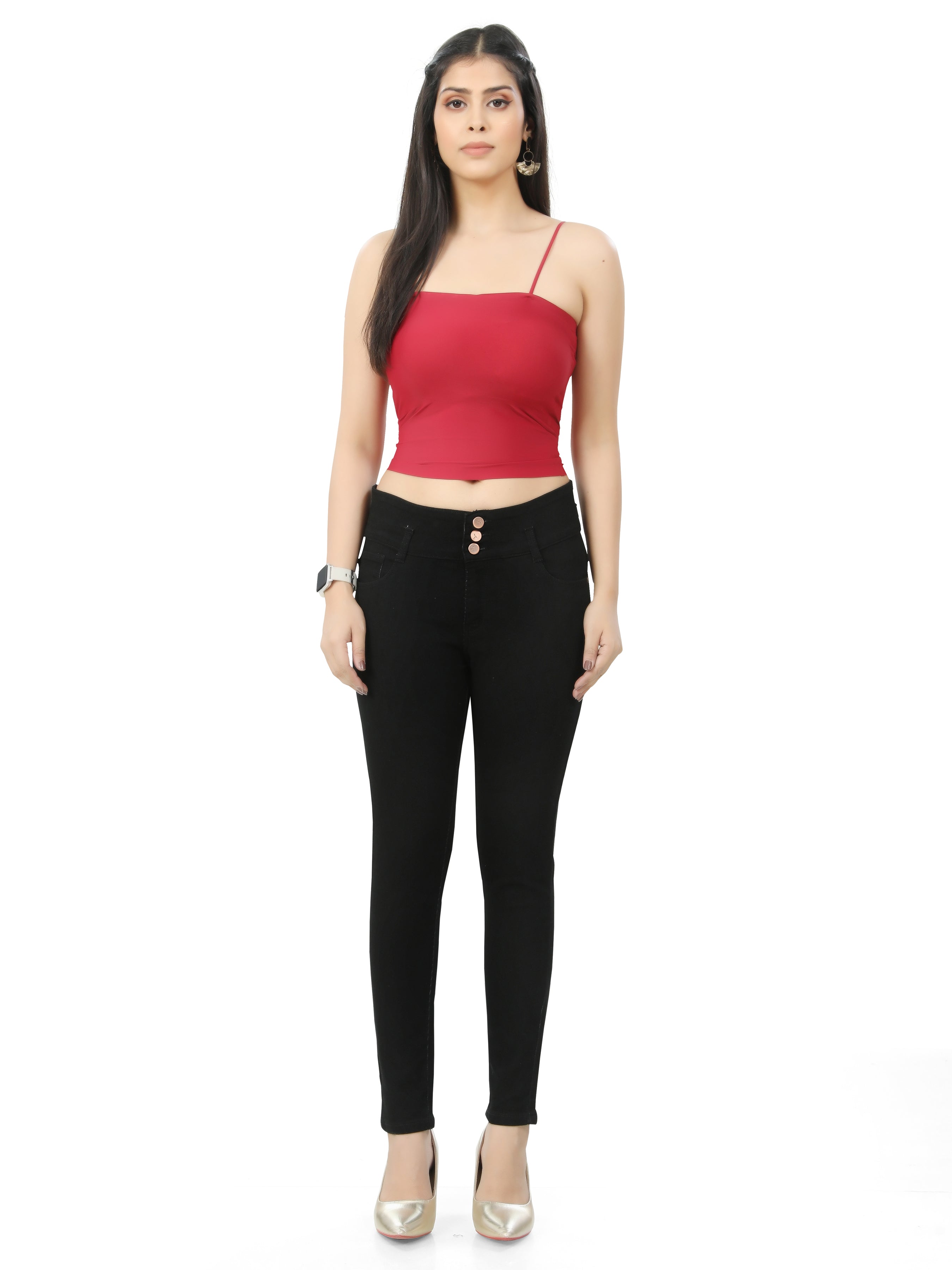 Broad Belt 3 Button Ankle Length Jeans