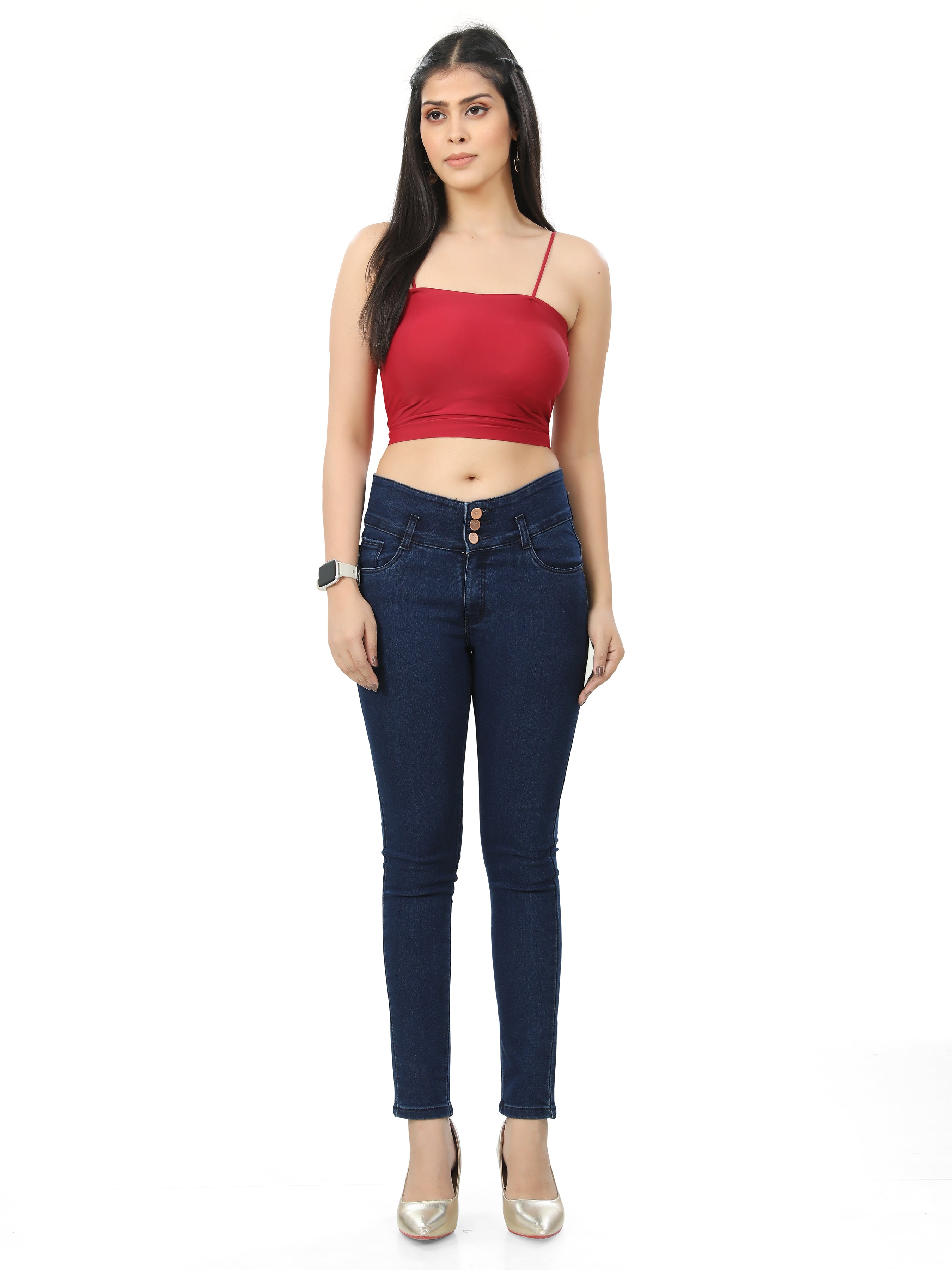 Broad Belt 3 Button Ankle Length Jeans