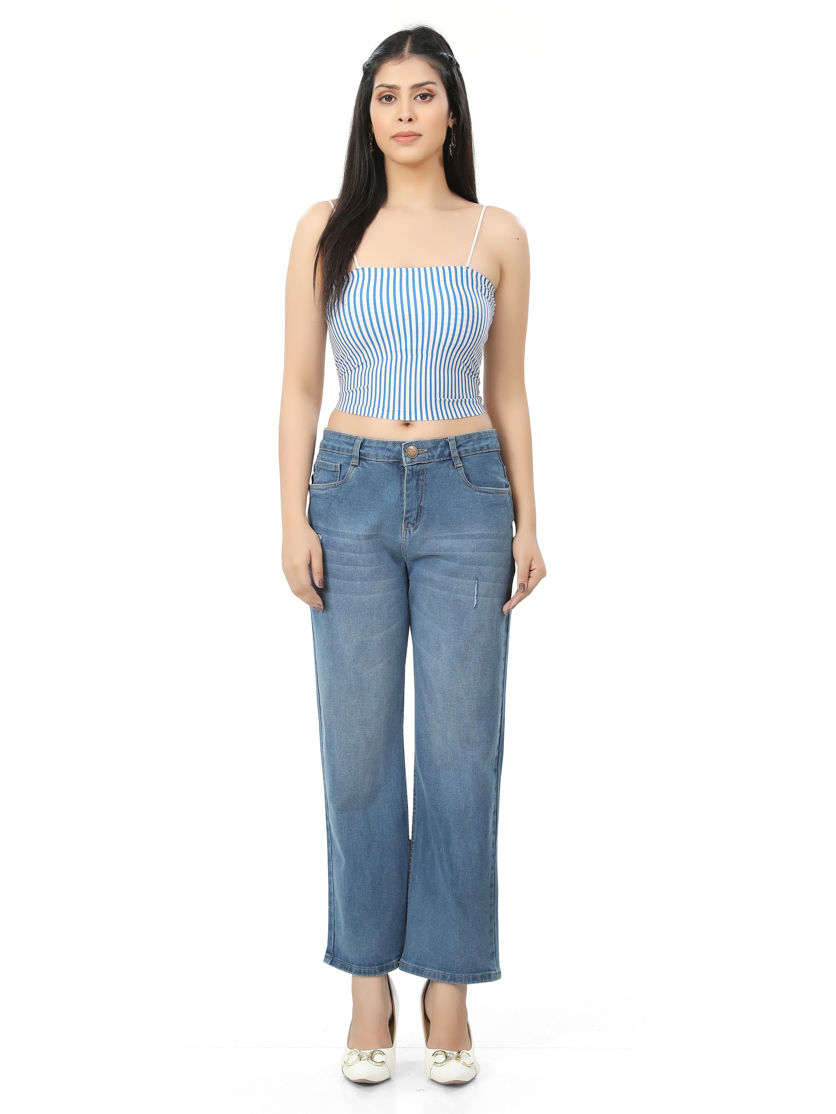 Straight Fit Mid-Rise Clean Look Cotton Jeans