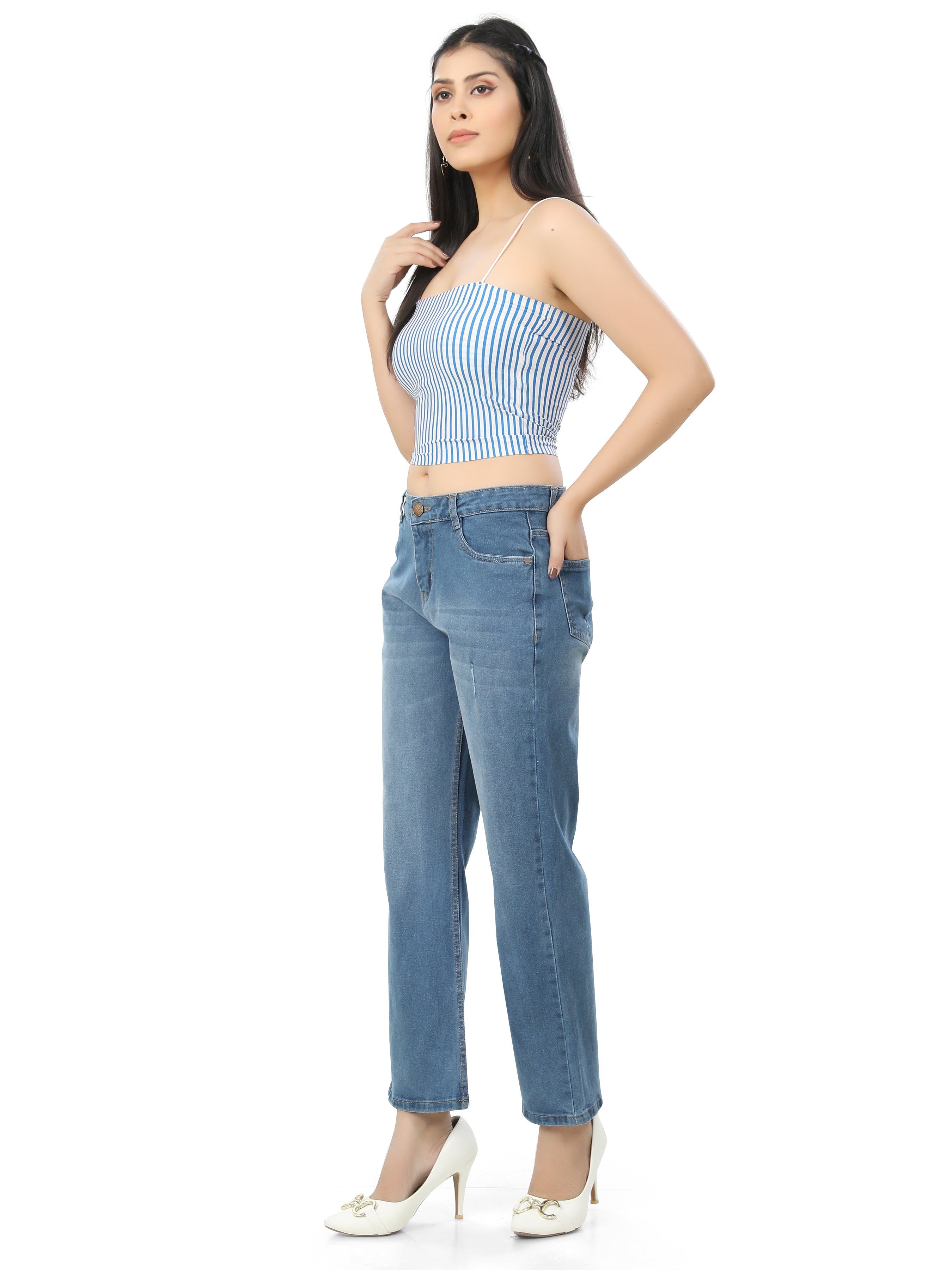 Straight Fit Mid-Rise Clean Look Cotton Jeans