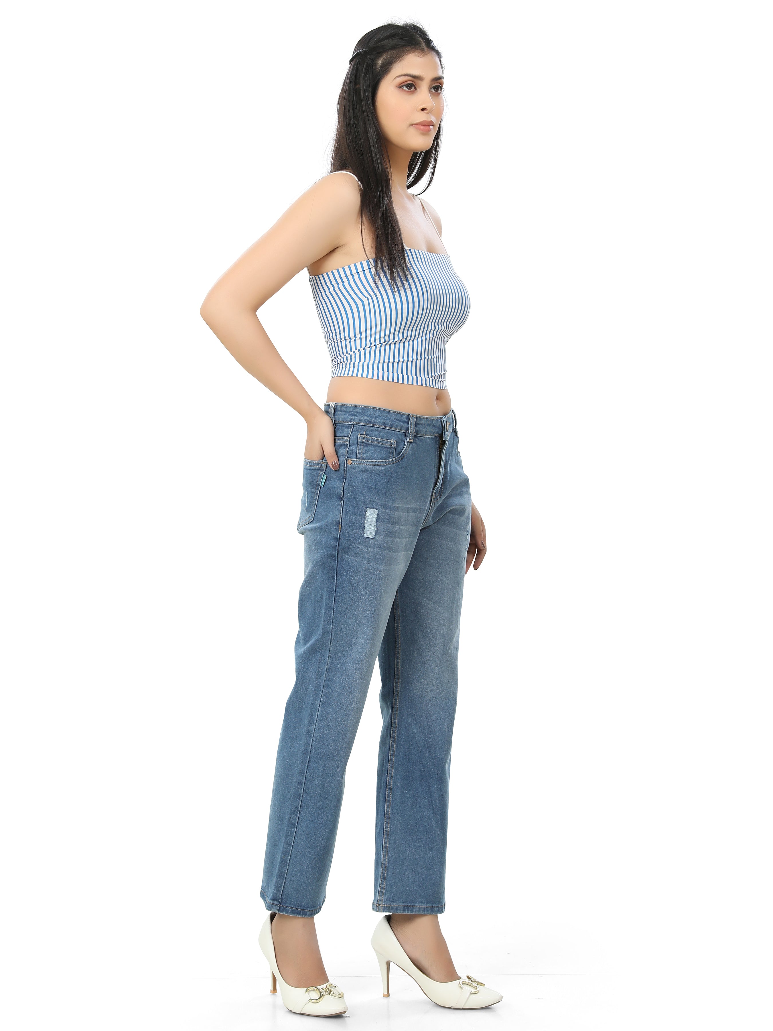 Straight Fit Mid-Rise Clean Look Cotton Jeans