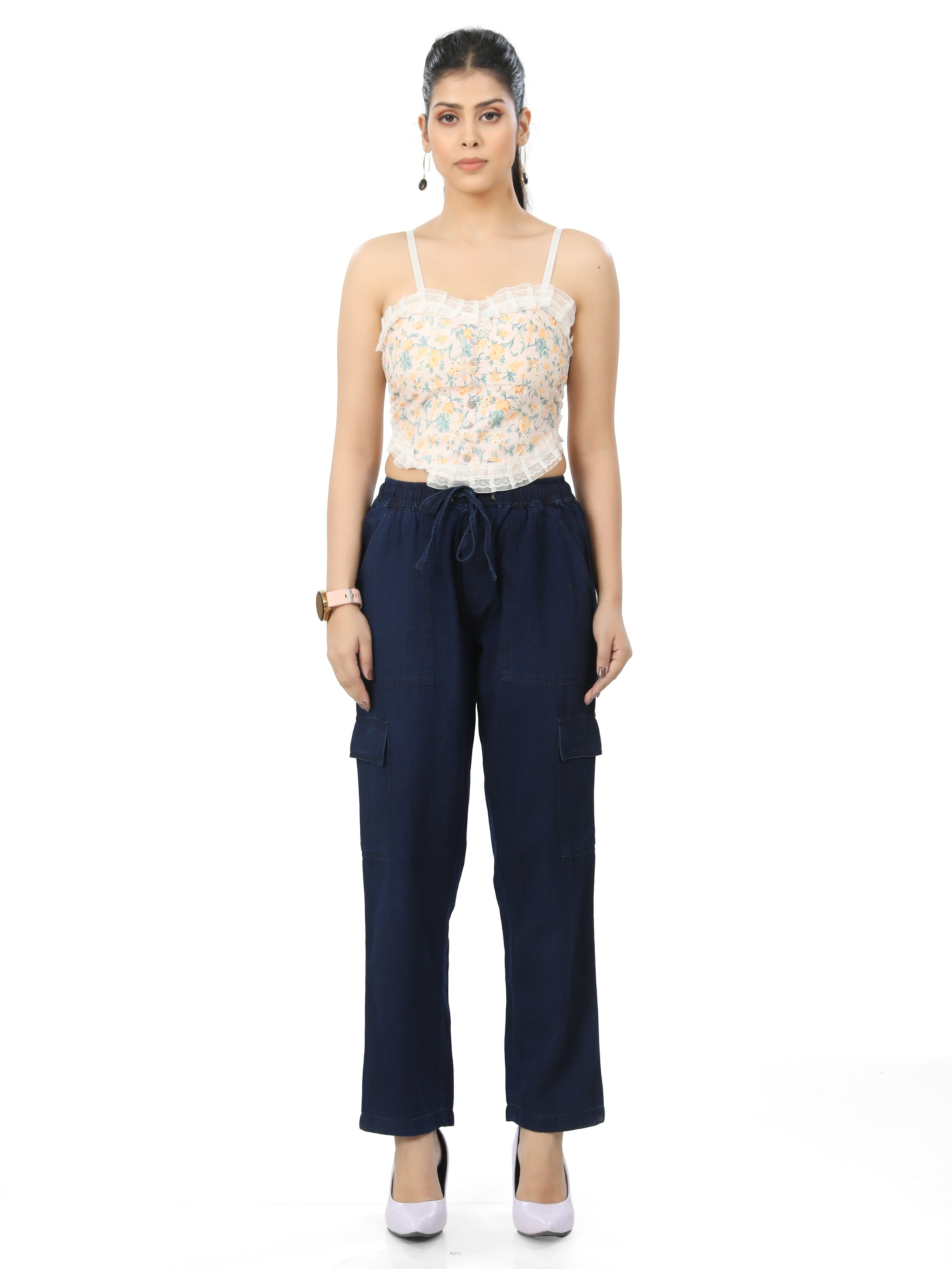 Cotton Denim Cargo Style Jogger
