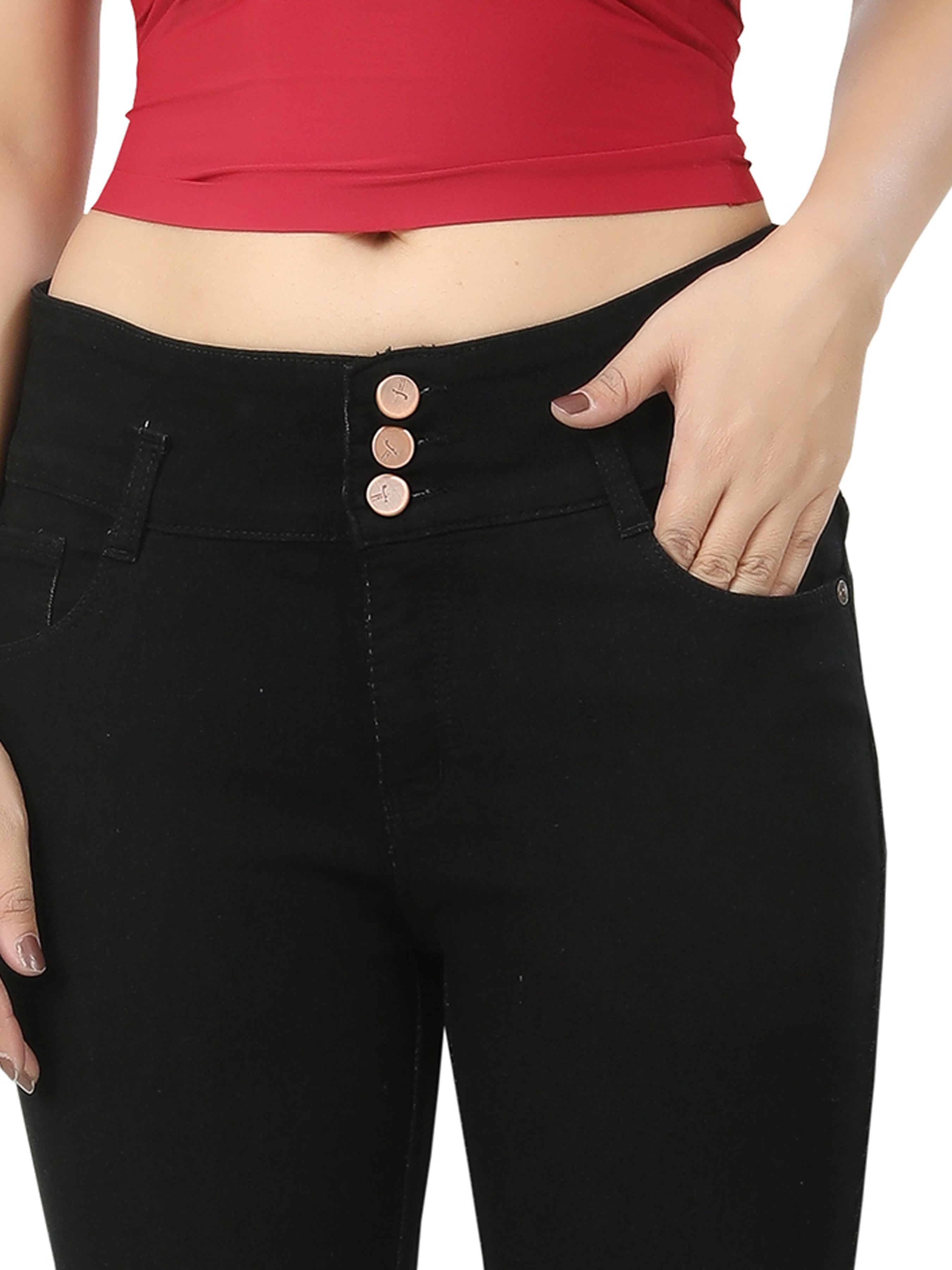 Broad Belt 3 Button Ankle Length Jeans