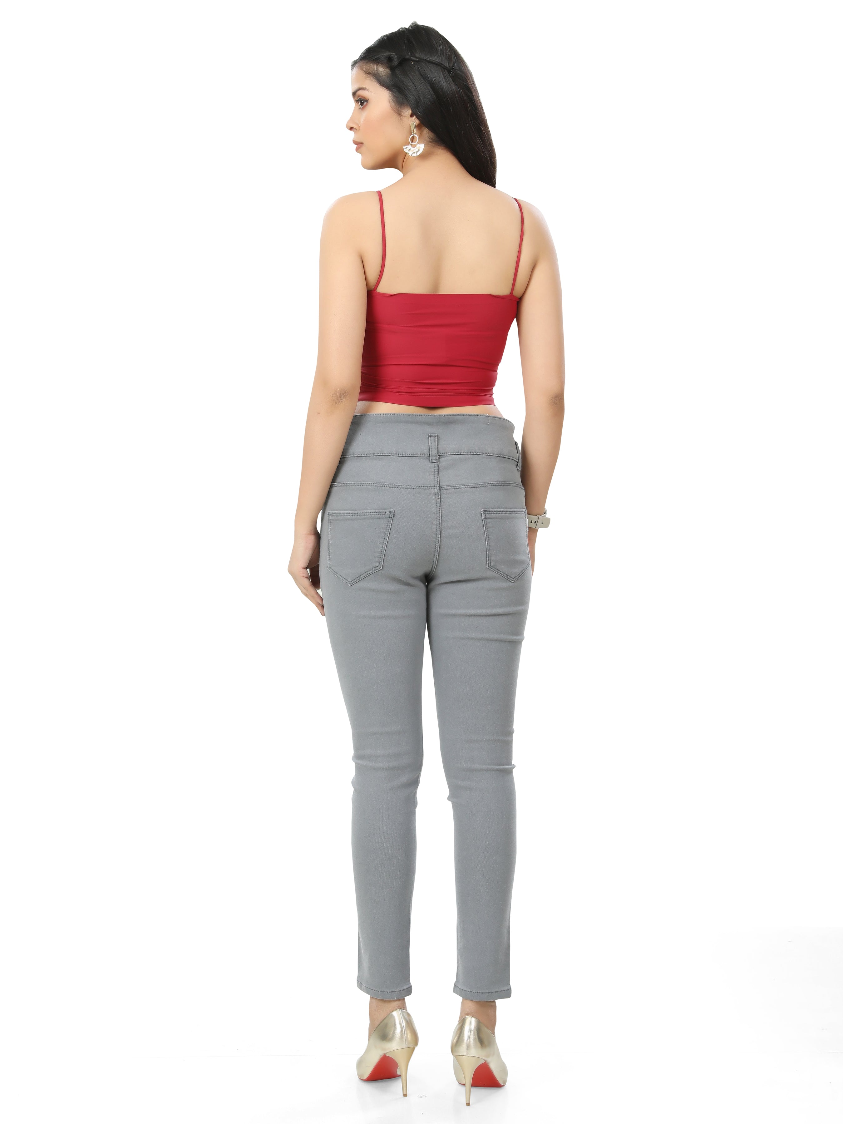 Broad Belt 3 Button Ankle Length Jeans