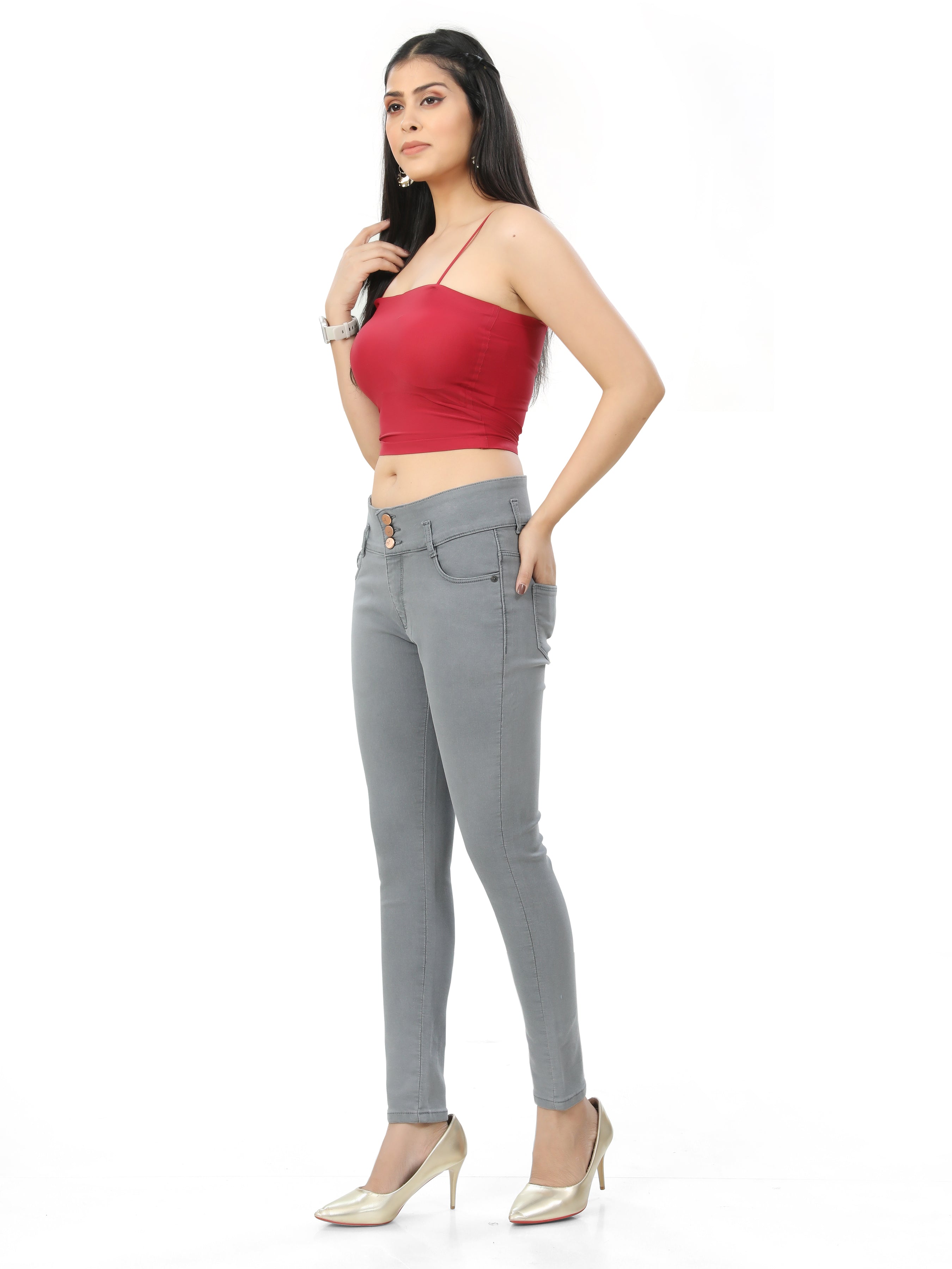 Broad Belt 3 Button Ankle Length Jeans