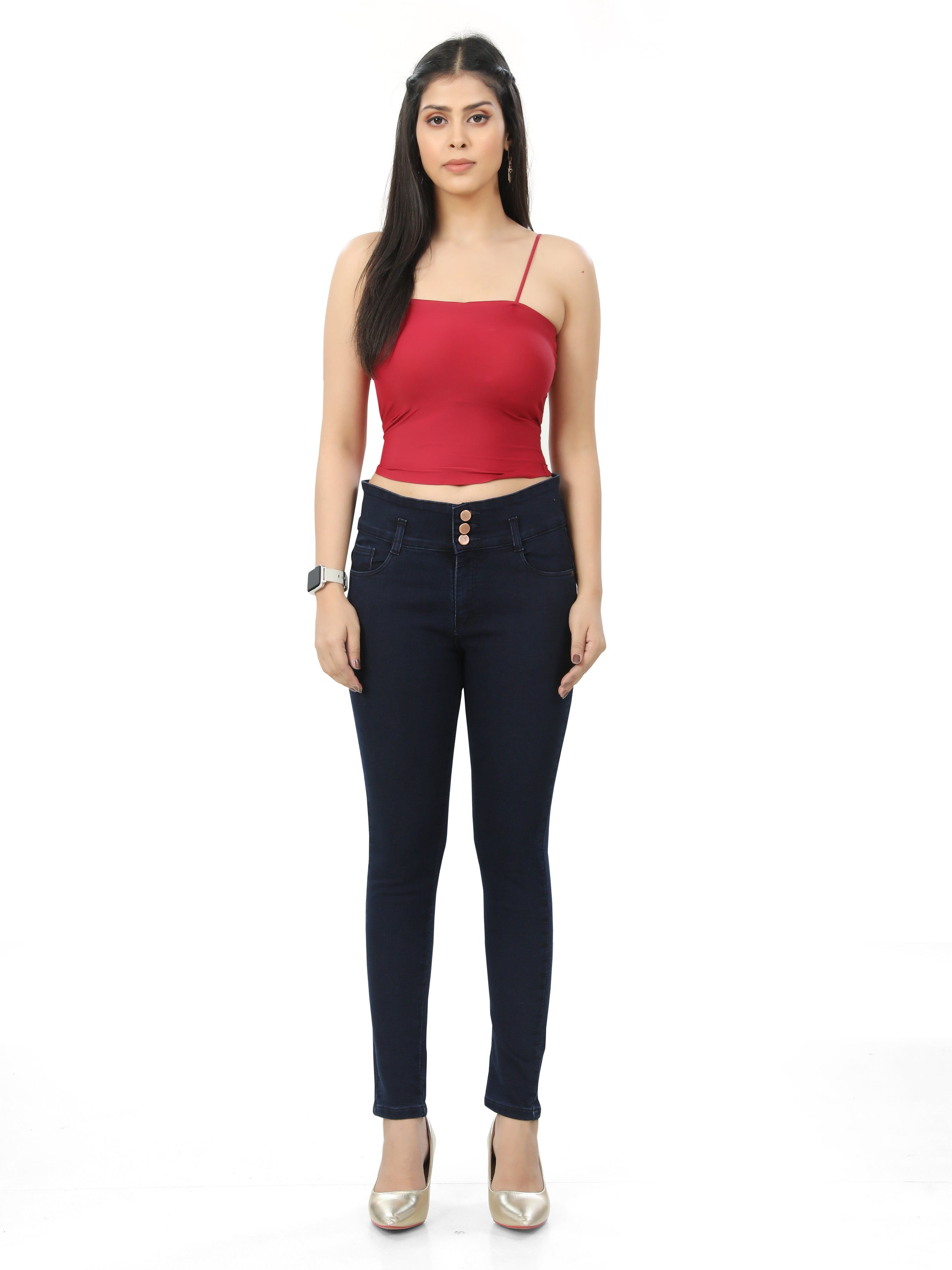 Broad Belt 3 Button Ankle Length Jeans