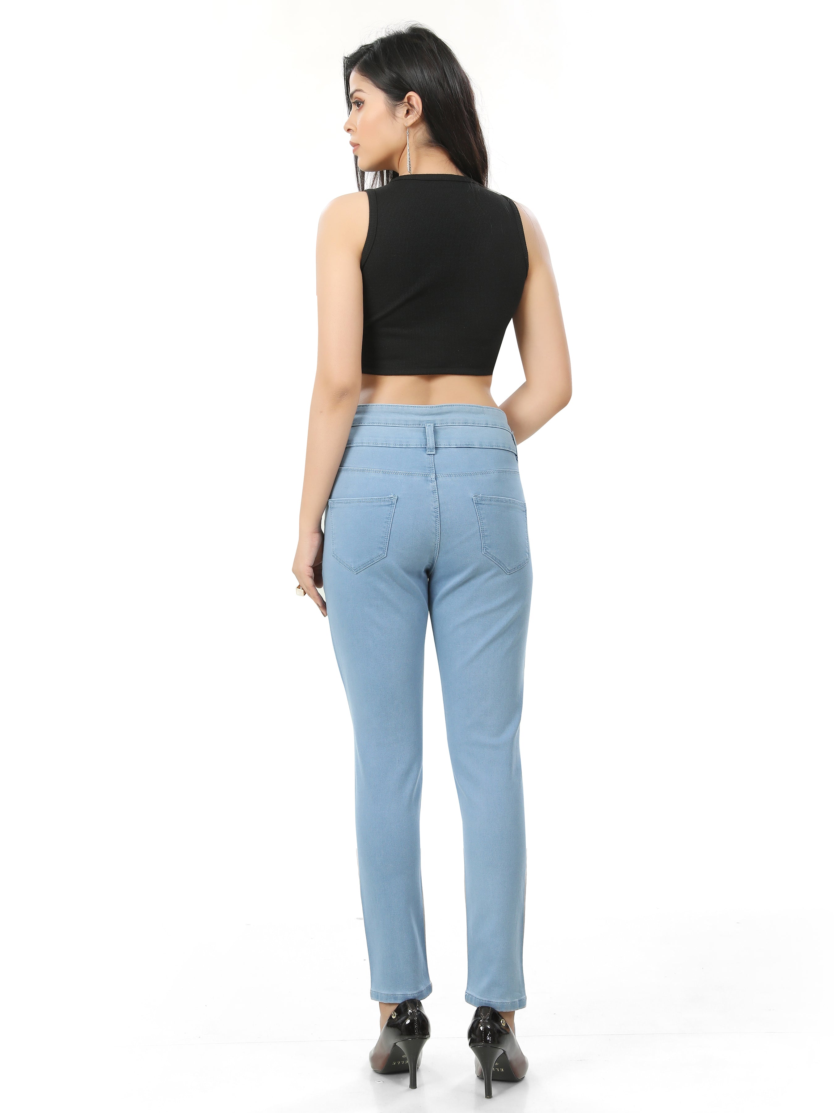 Hi-Waist Double Button Ankle Length Denim Jeans