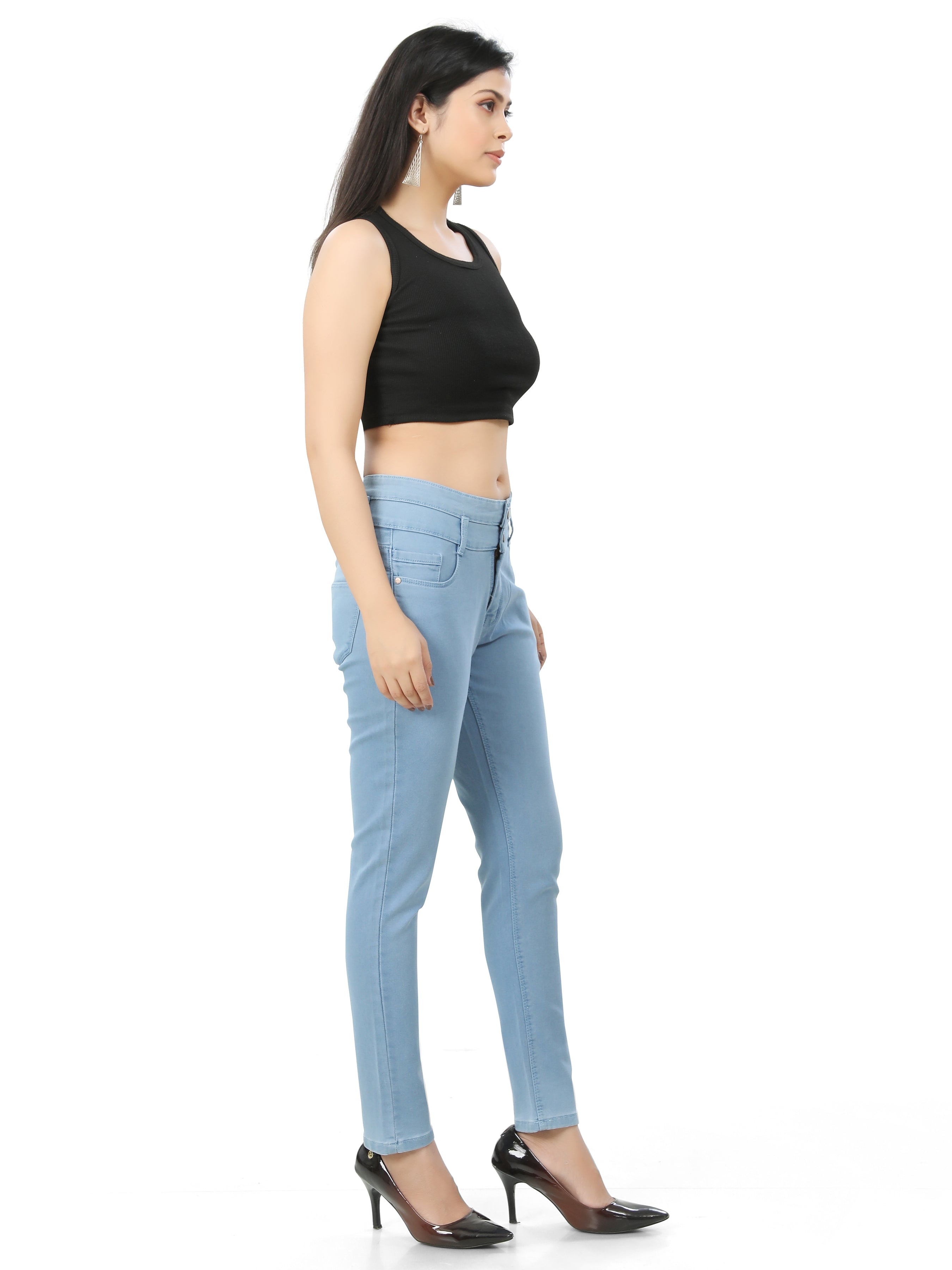 Hi-Waist Double Button Ankle Length Denim Jeans