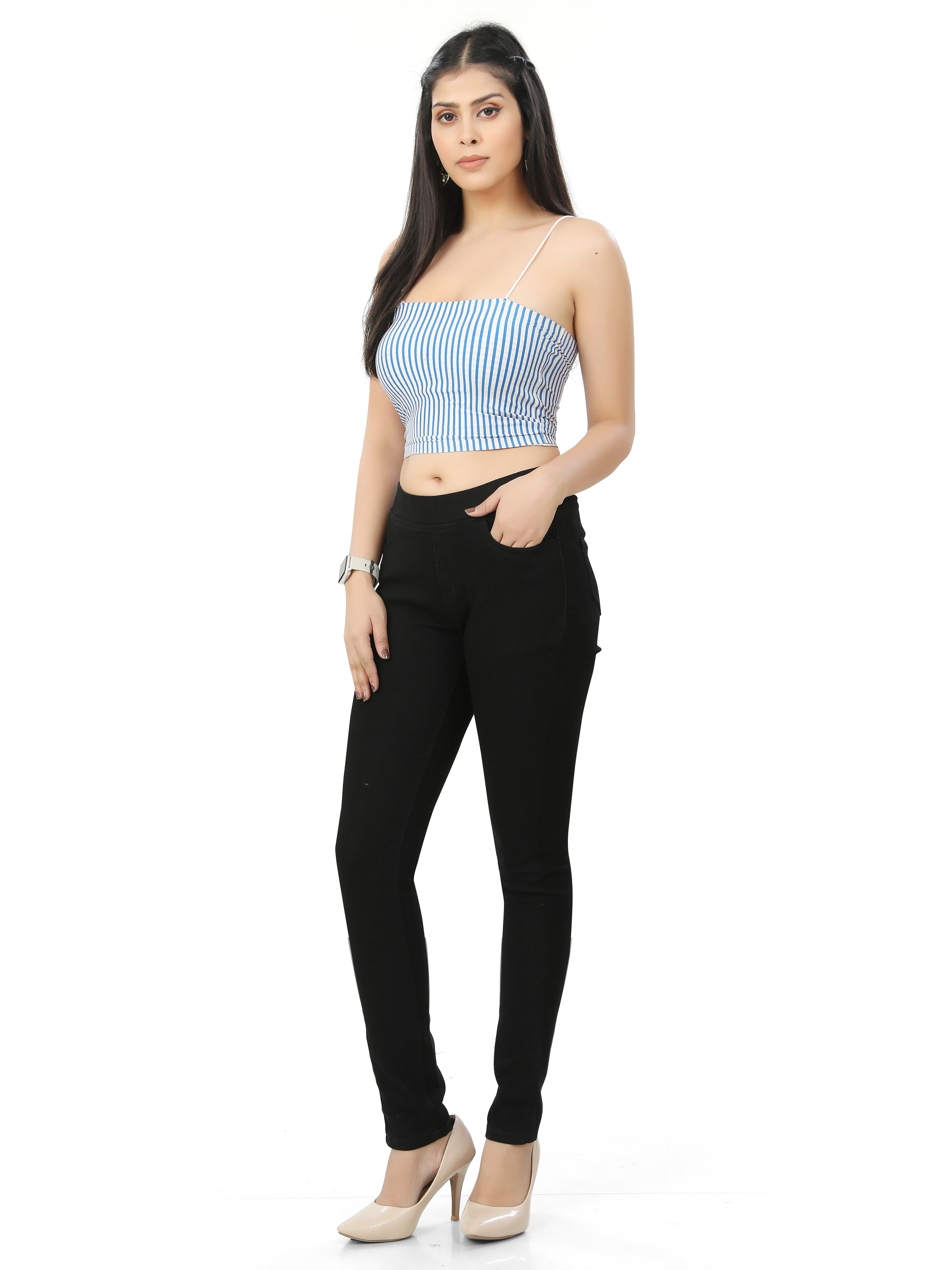 Denim Jeans Jeggings With 2 Front Pockets & 2 Back Pockets