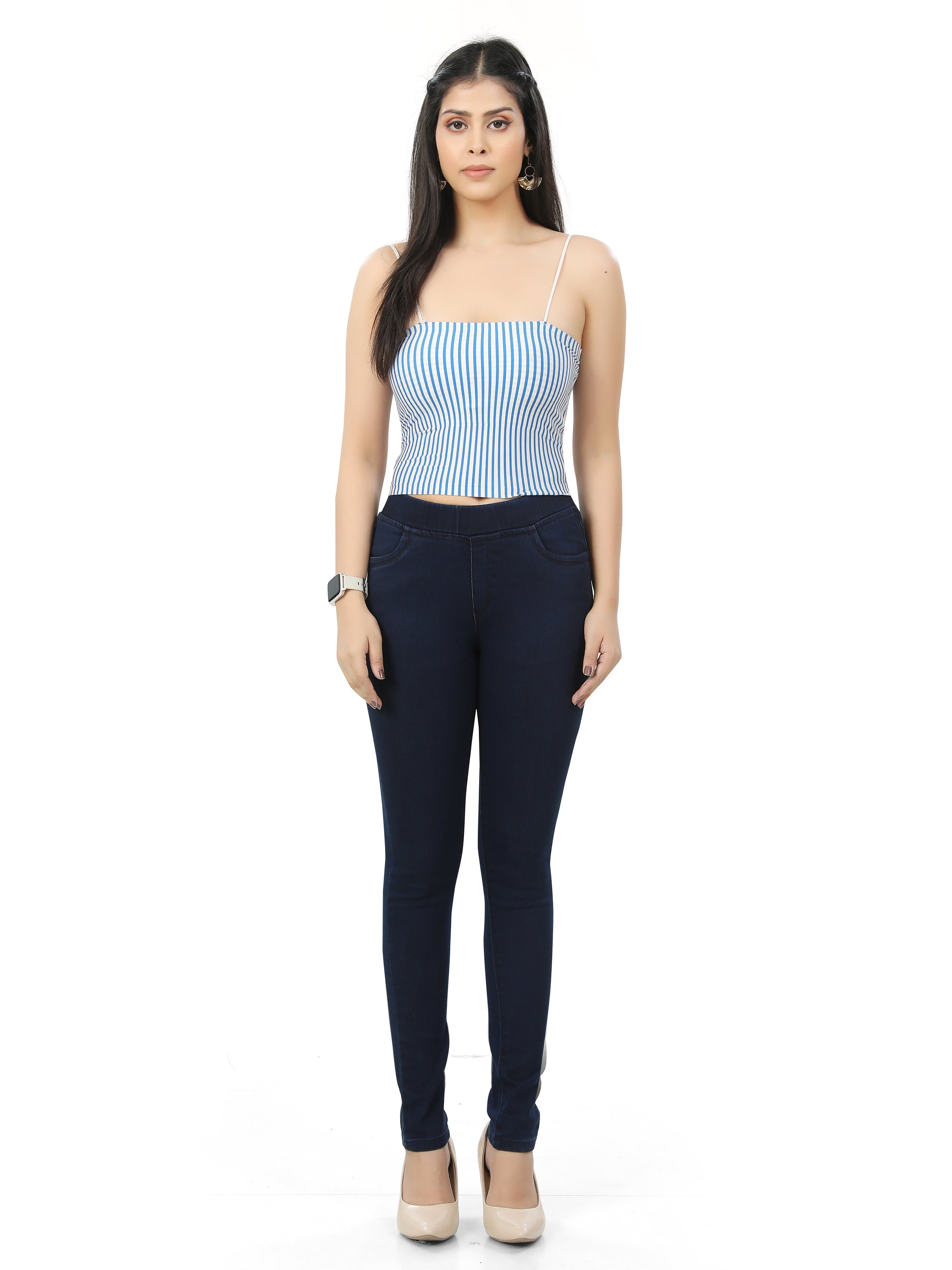 Denim Jeans Jeggings With 2 Front Pockets & 2 Back Pockets