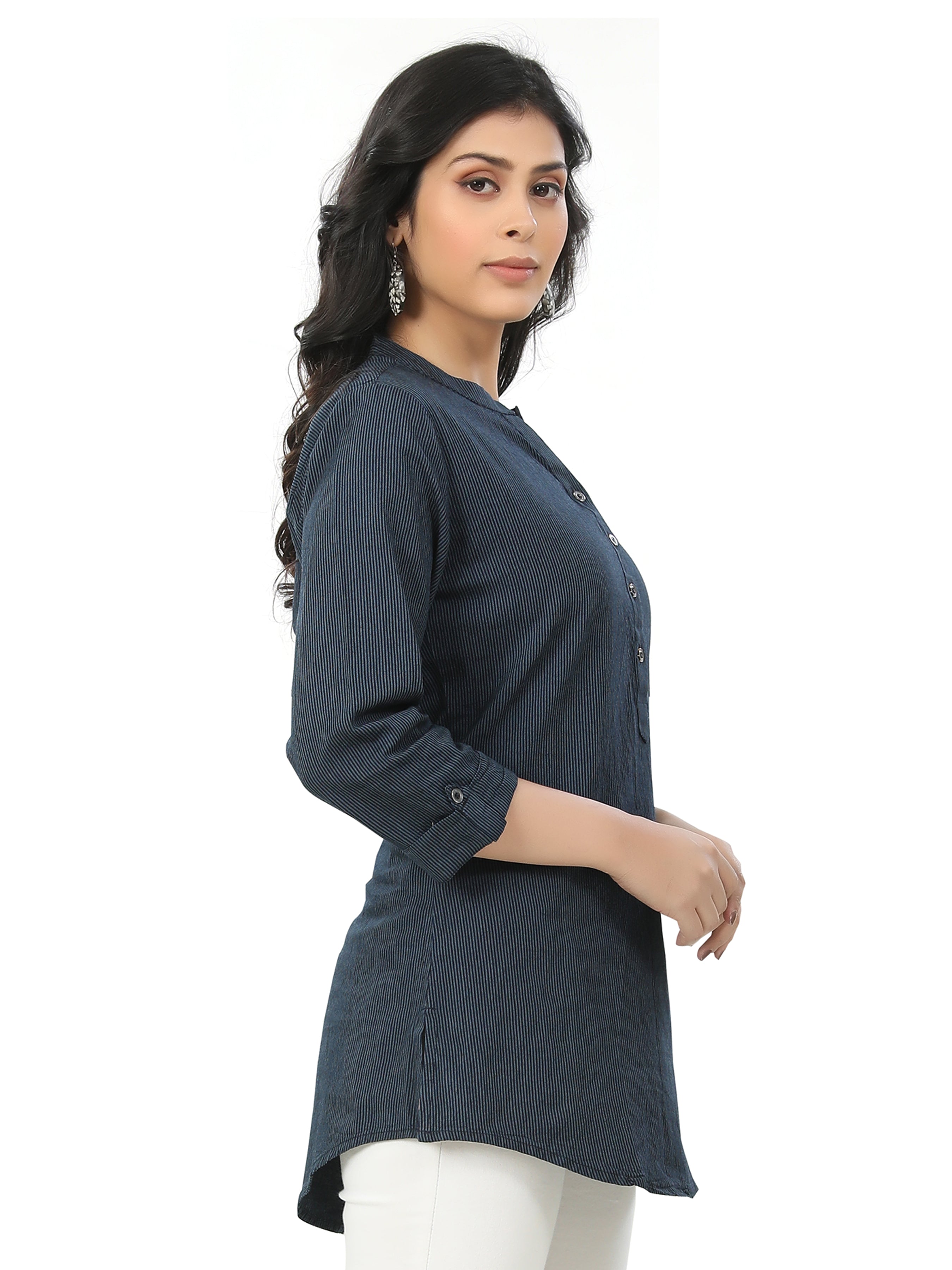 Indigo Striped Pure Cotton Tunic Kurta