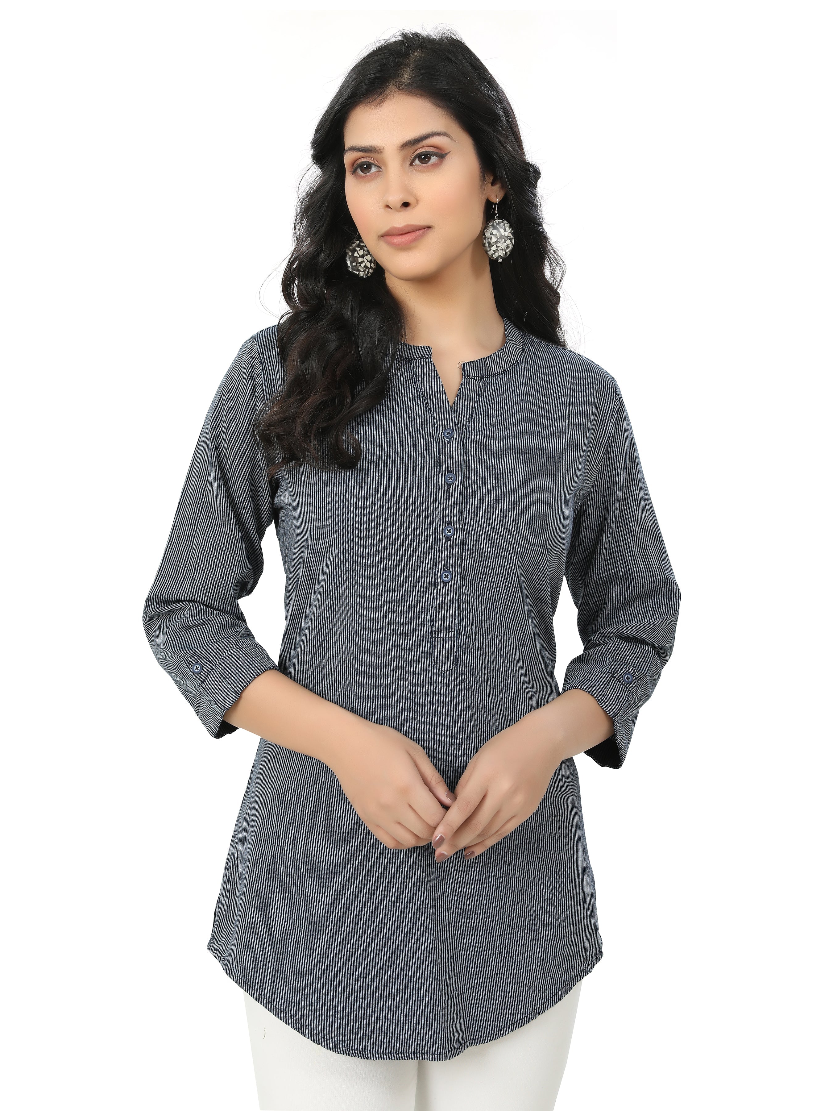 Indigo Striped Pure Cotton Tunic Kurta