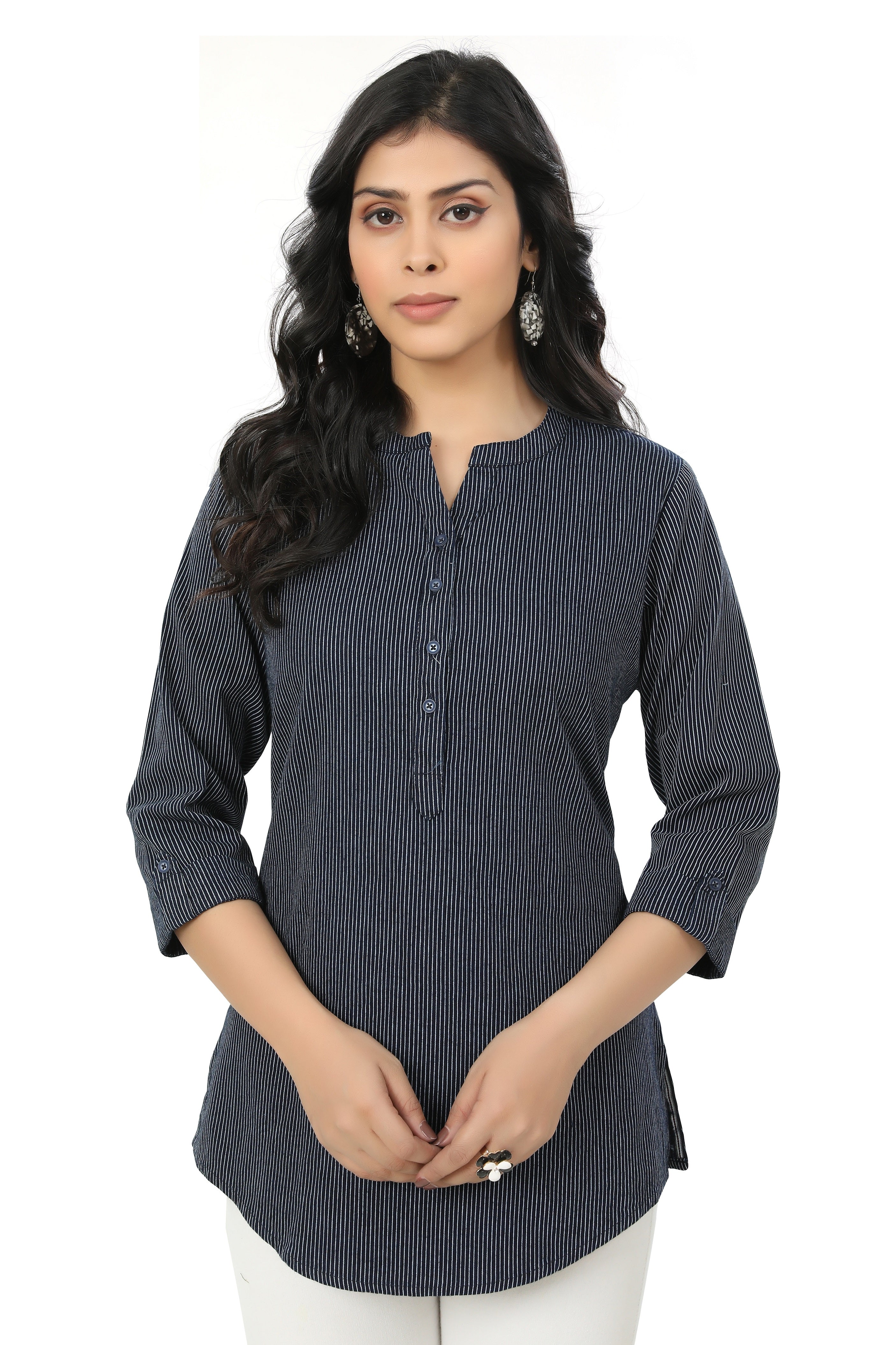 Indigo Striped Pure Cotton Tunic Kurta