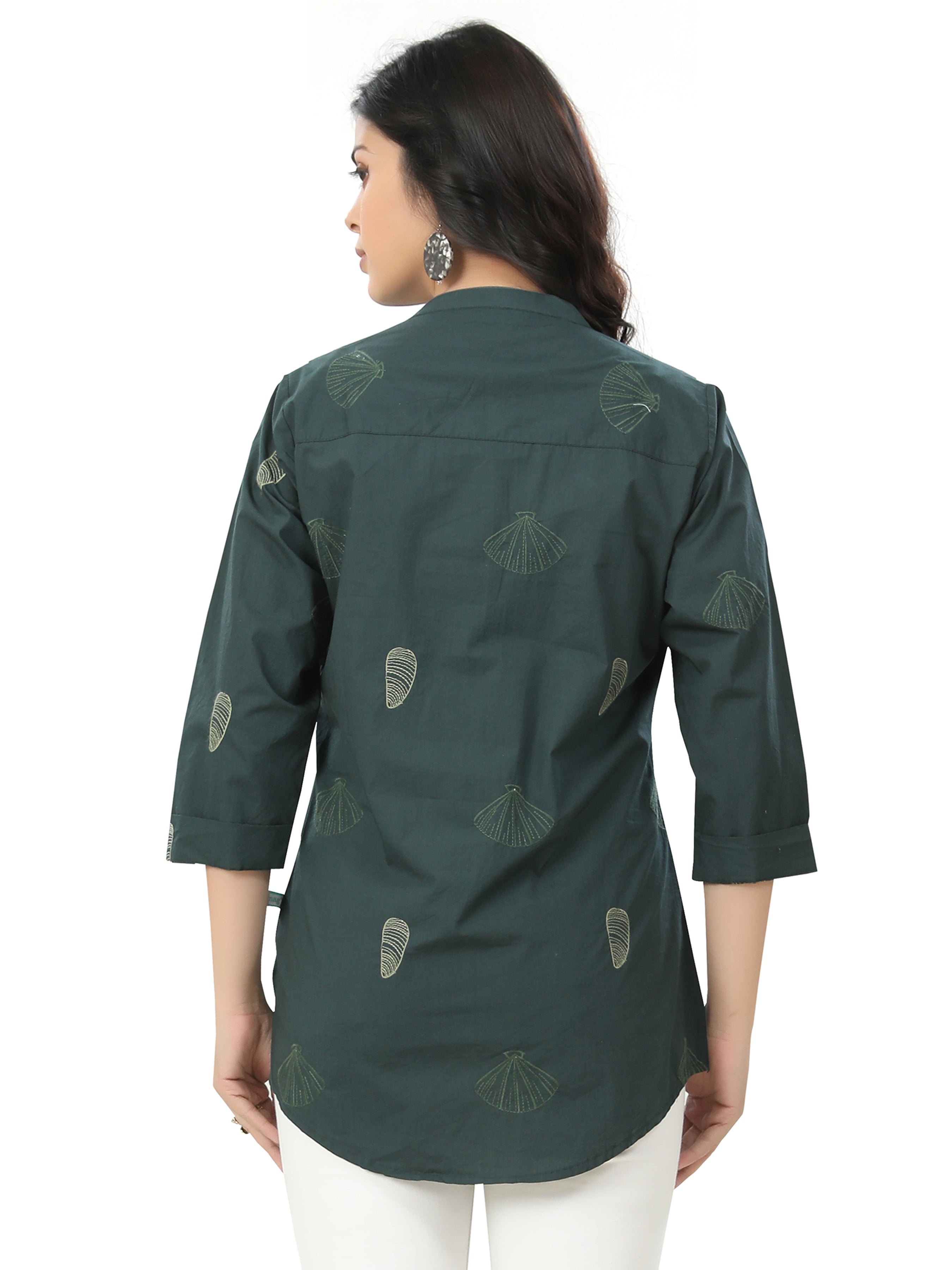 Embroidered Butta Work Mandarin Collar Short Kurta