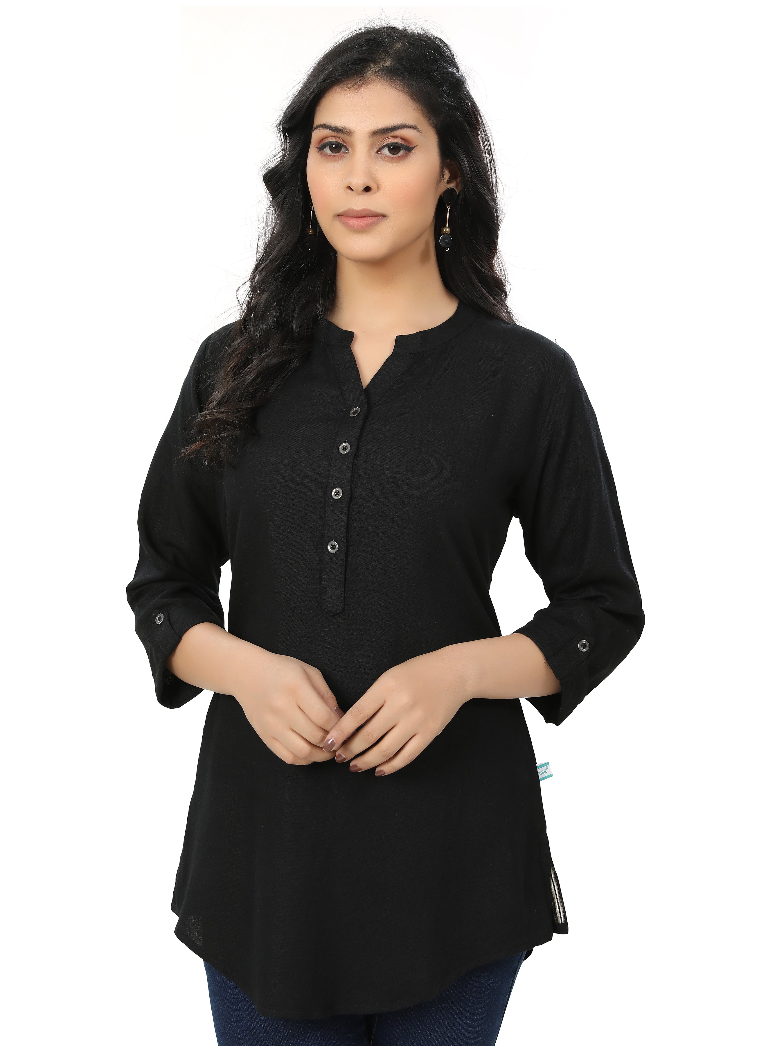 Slub Cotton Rayon Solid Kurta Style Top