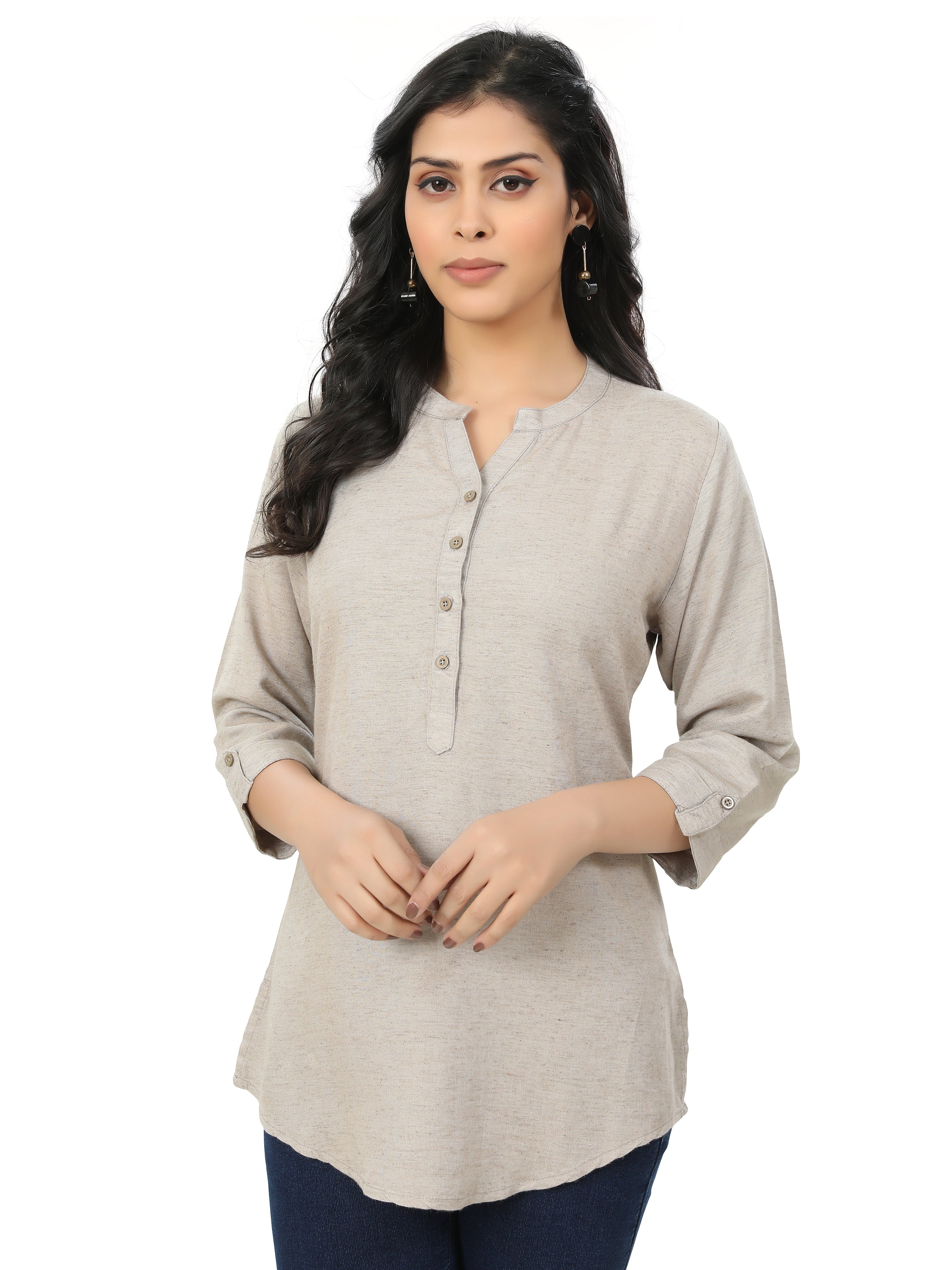 Slub Cotton Rayon Solid Kurta Style Top
