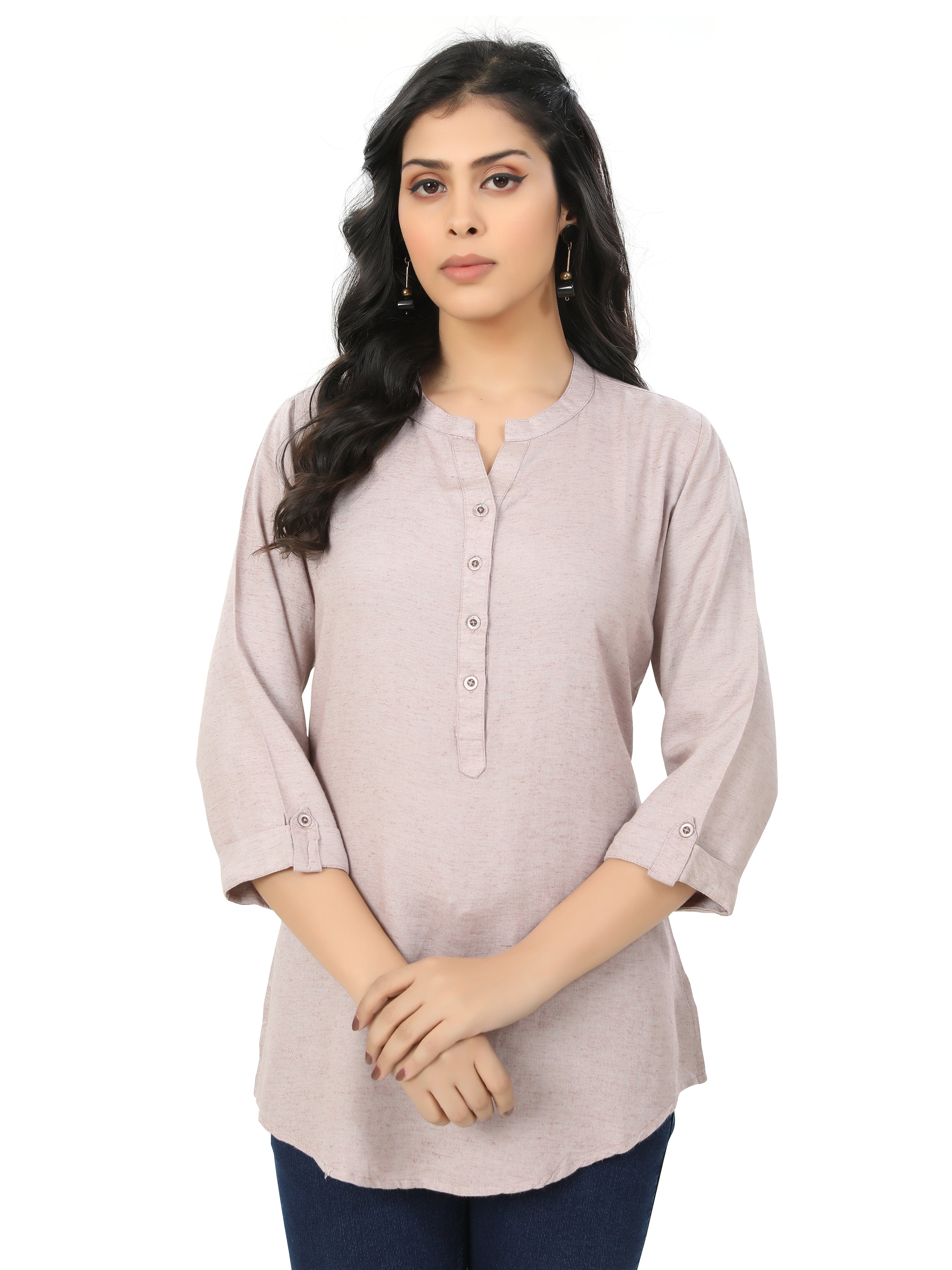 Slub Cotton Rayon Solid Kurta Style Top