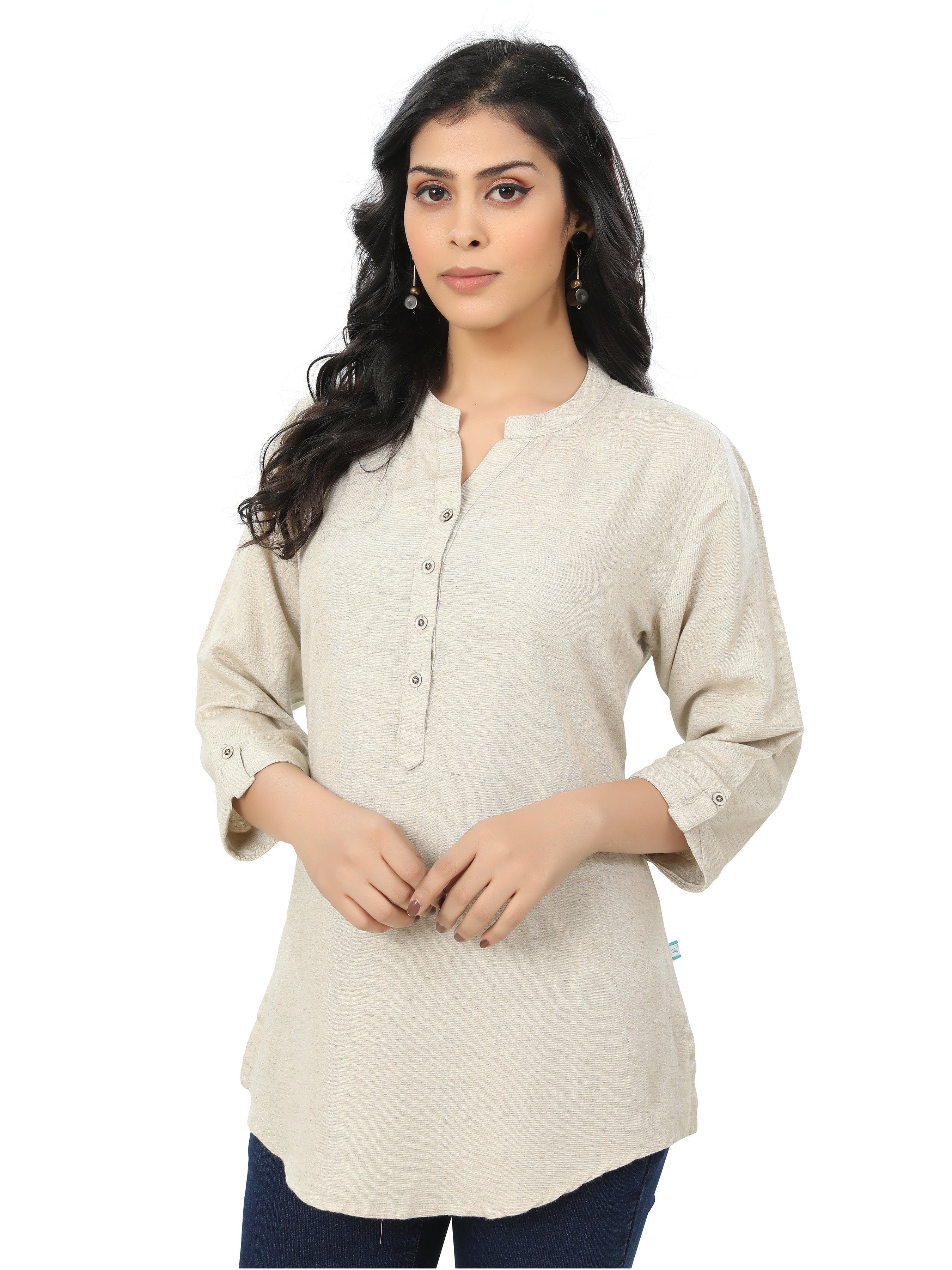Slub Cotton Rayon Solid Kurta Style Top