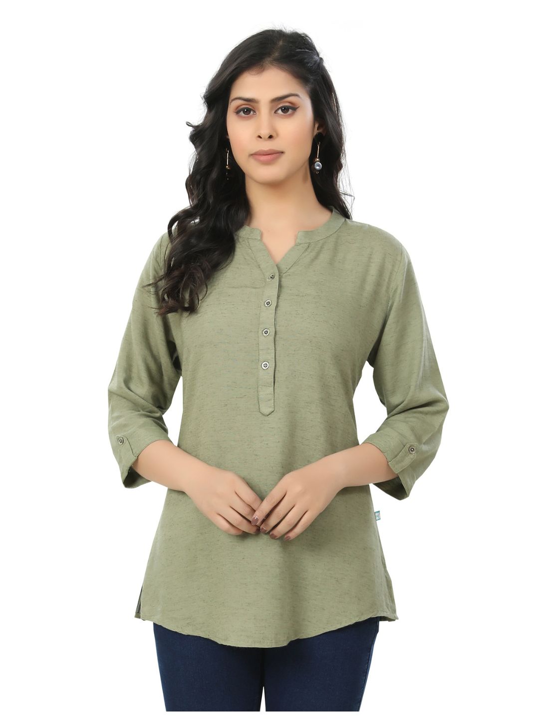 Slub Cotton Rayon Solid Kurta Style Top