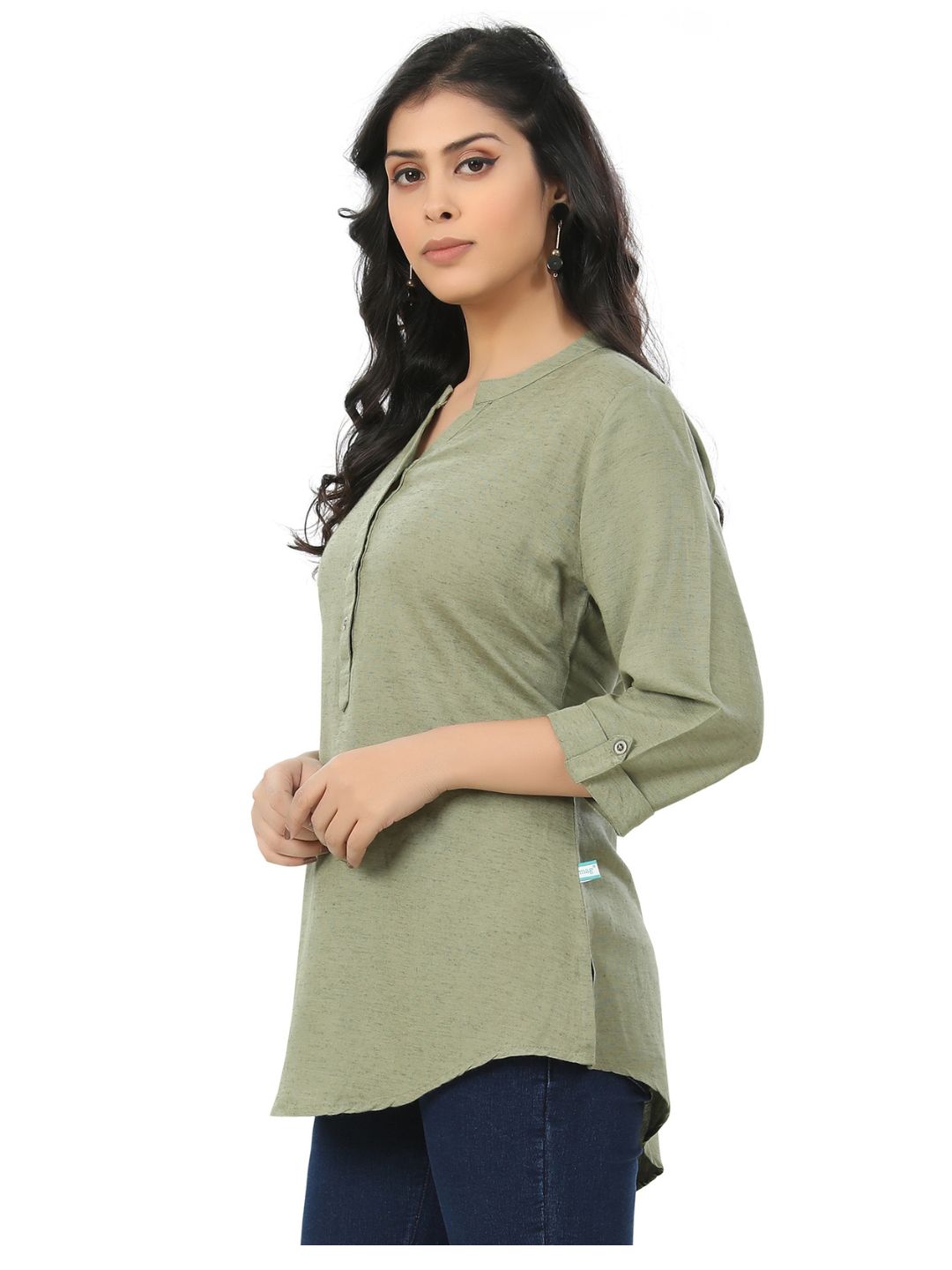 Slub Cotton Rayon Solid Kurta Style Top