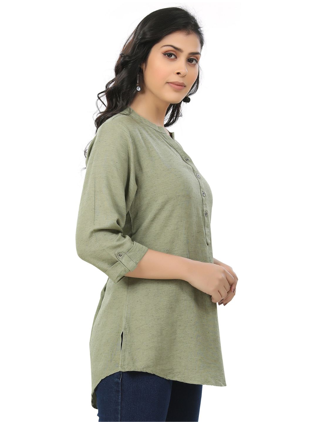 Slub Cotton Rayon Solid Kurta Style Top