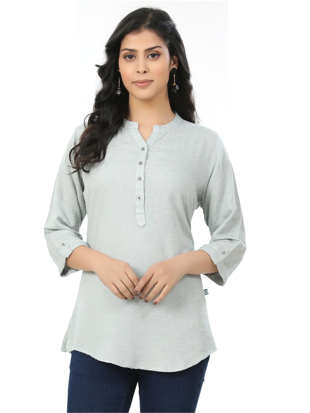 Slub Cotton Rayon Solid Kurta Style Top