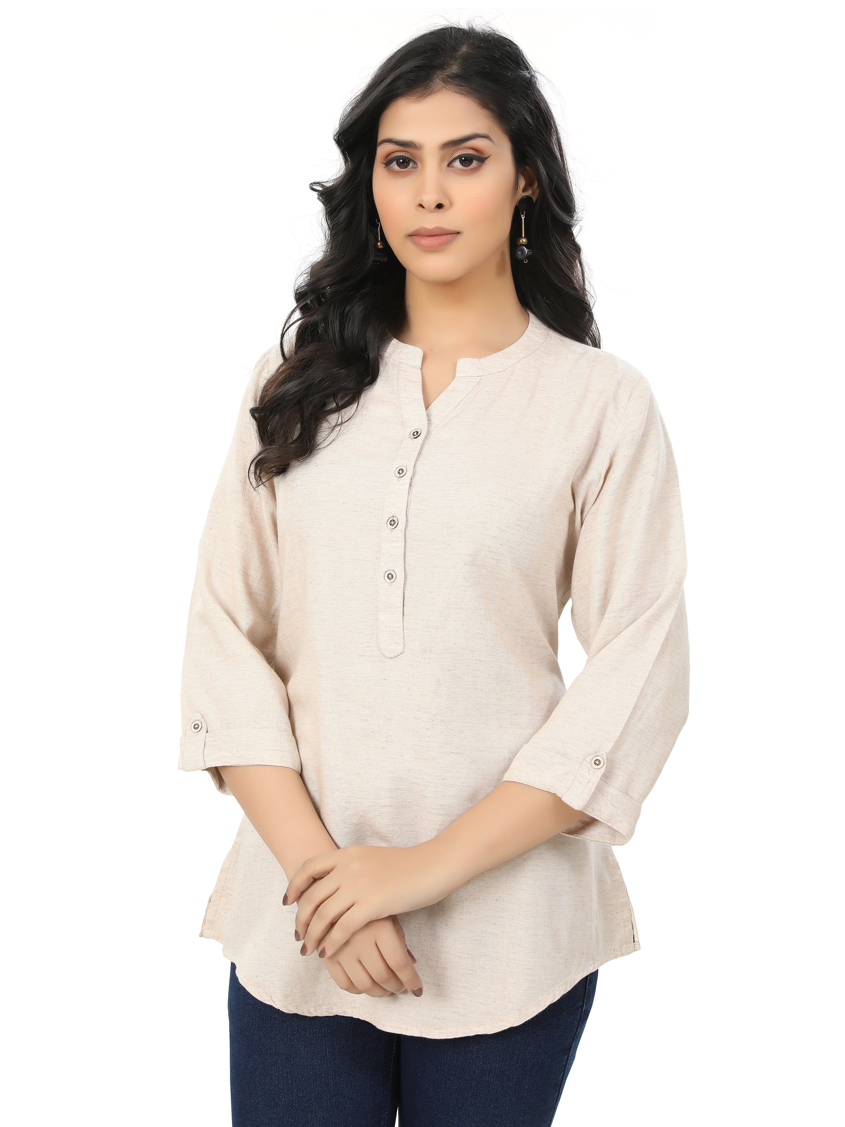 Slub Cotton Rayon Solid Kurta Style Top