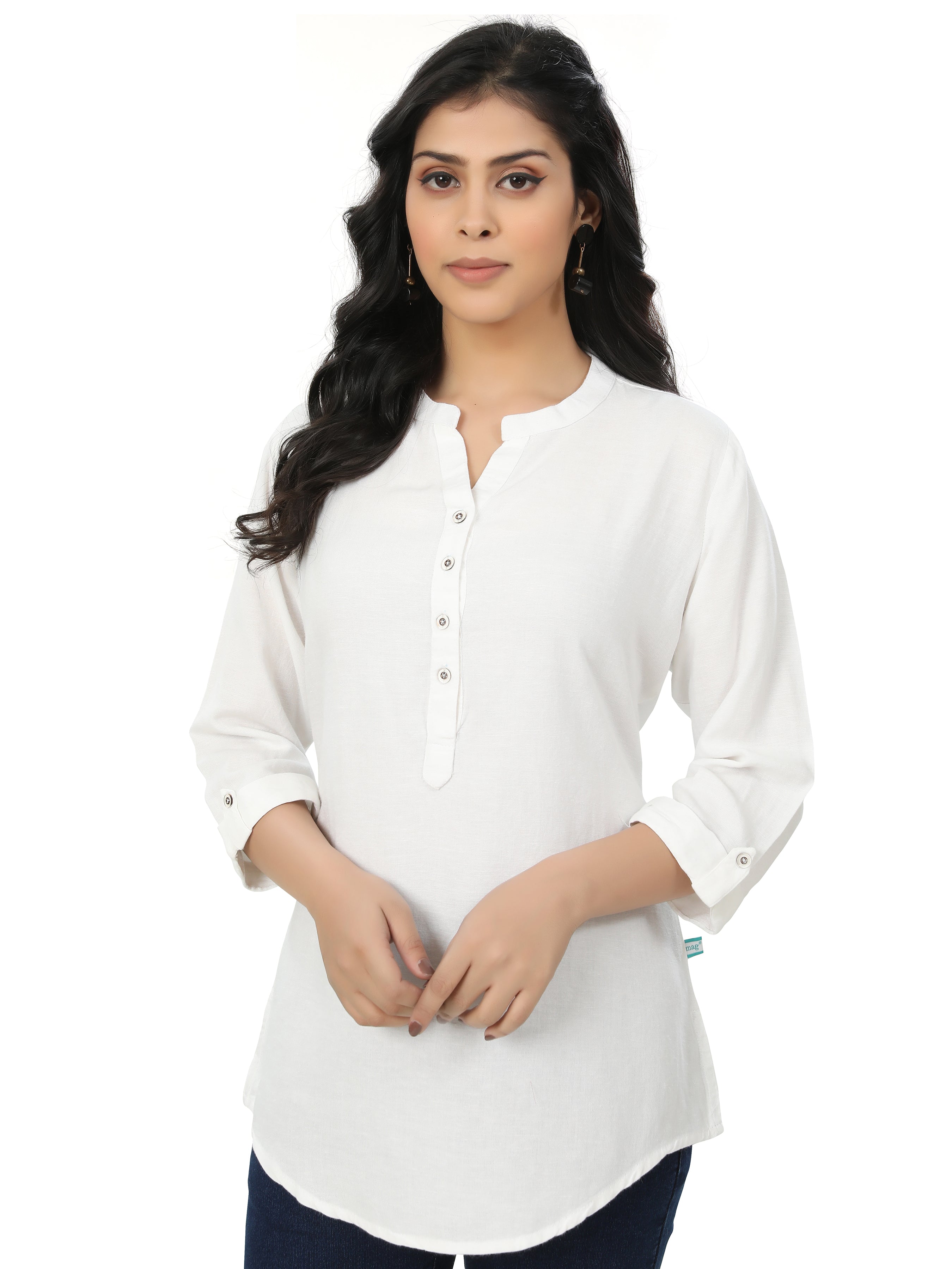 Slub Cotton Rayon Solid Kurta Style Top