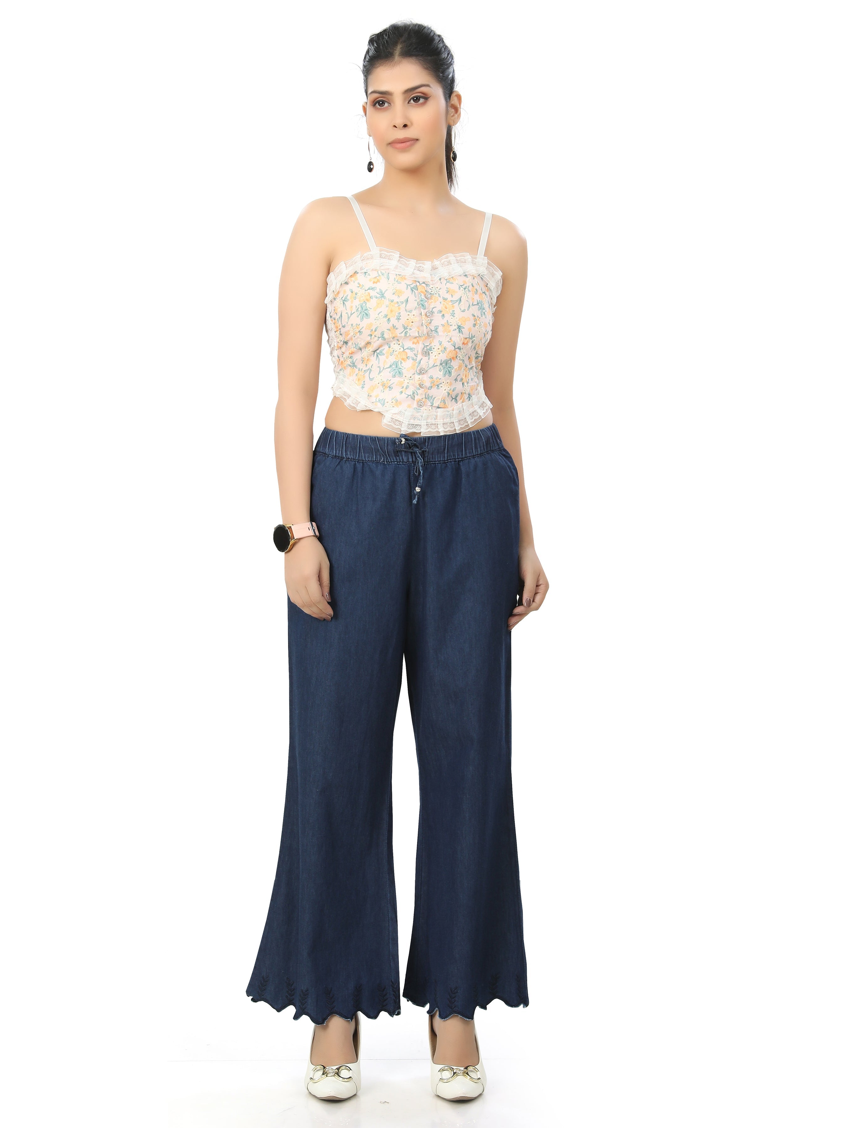 Embroidered Cut Work Ankle Length Palazzos
