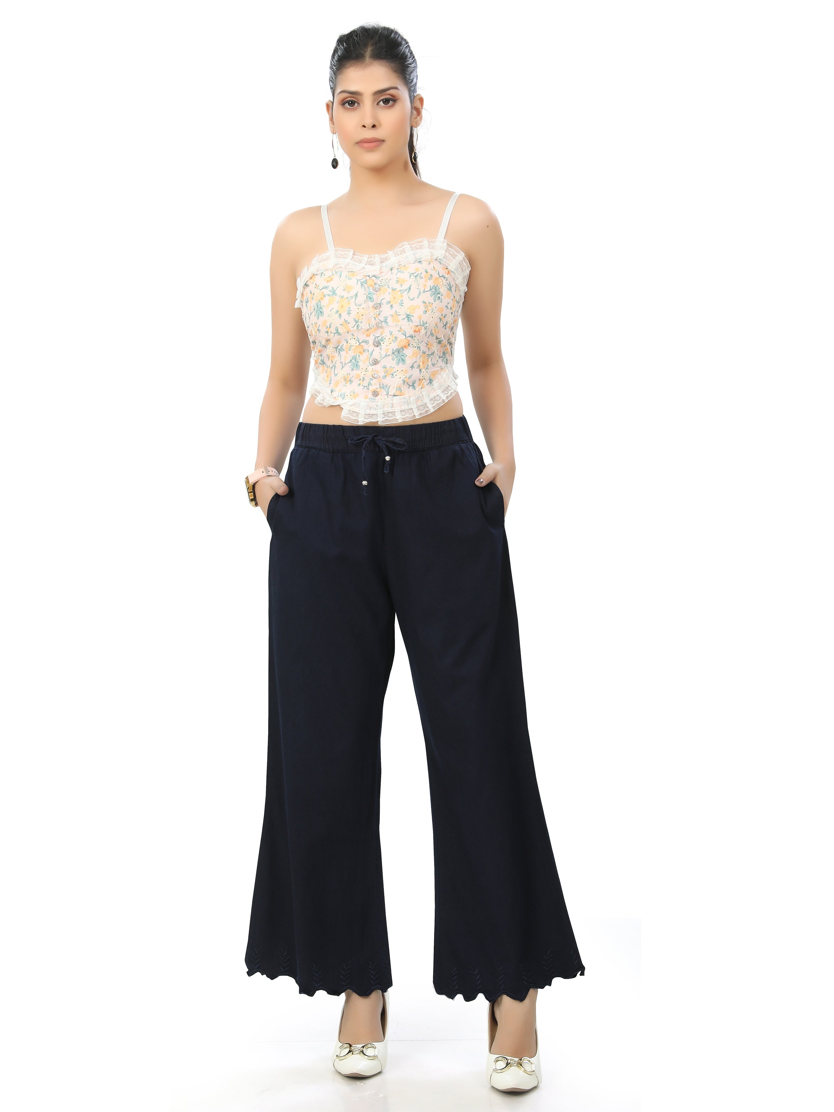Embroidered Cut Work Ankle Length Palazzos