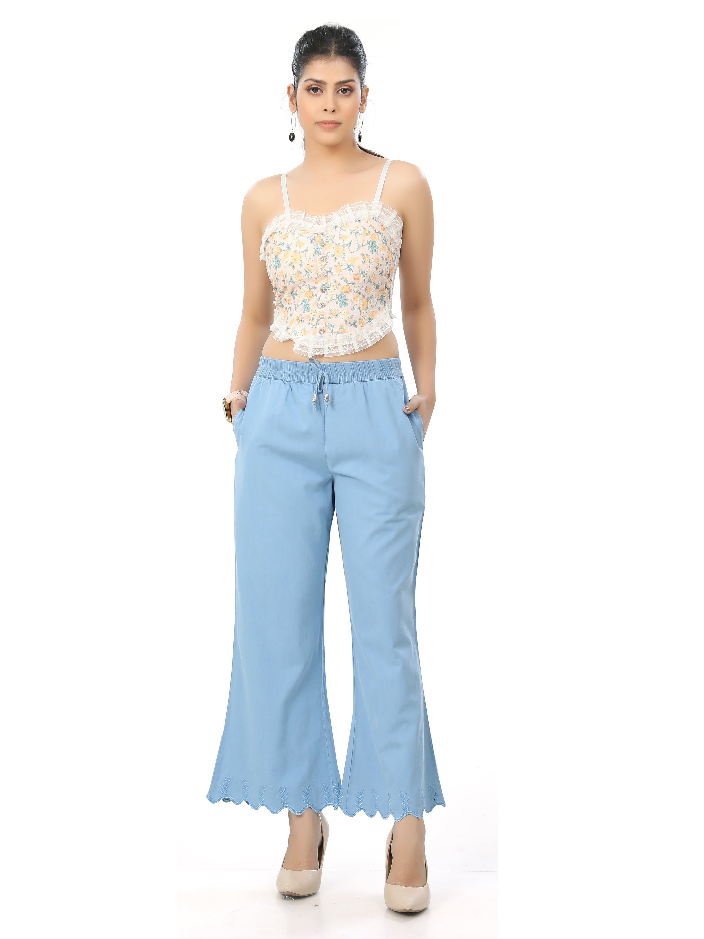 Embroidered Cut Work Ankle Length Palazzos