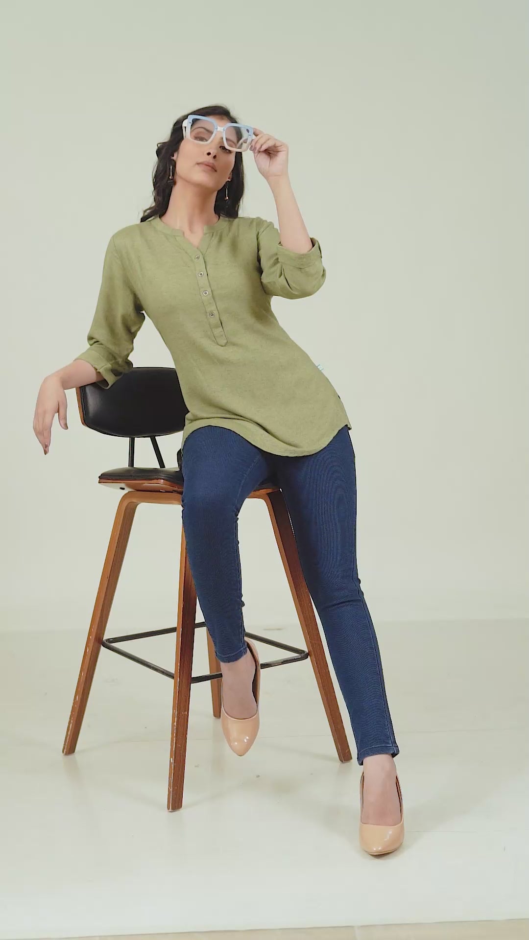 Slub Cotton Rayon Solid Kurta Style Top